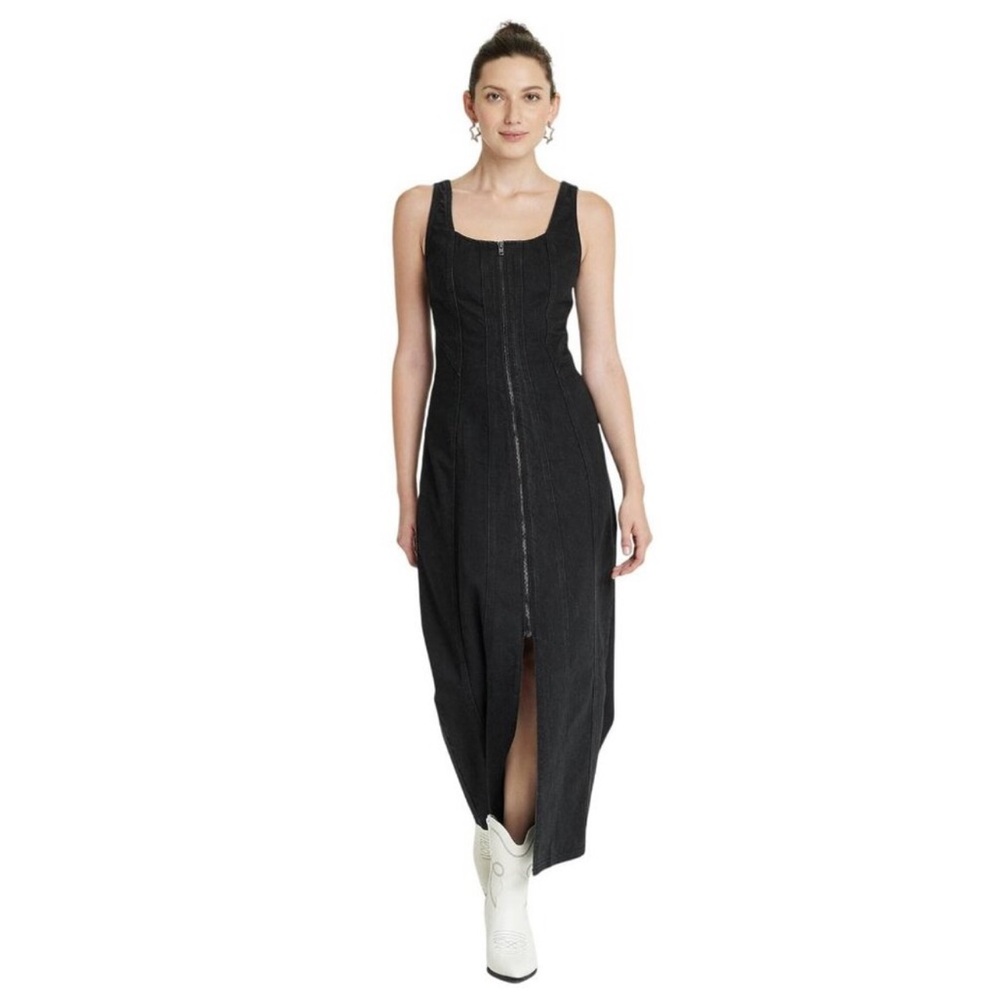 NWT UNIVERSAL THREAD women’s black denim zip front corset tailored dress sz ✨
